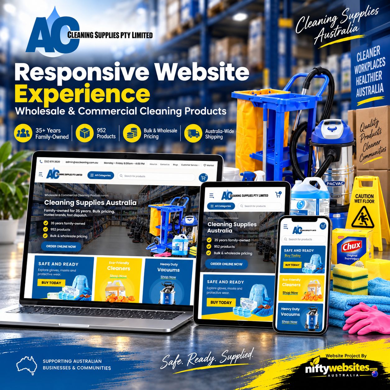 AC Cleaning Supplies website on mobile