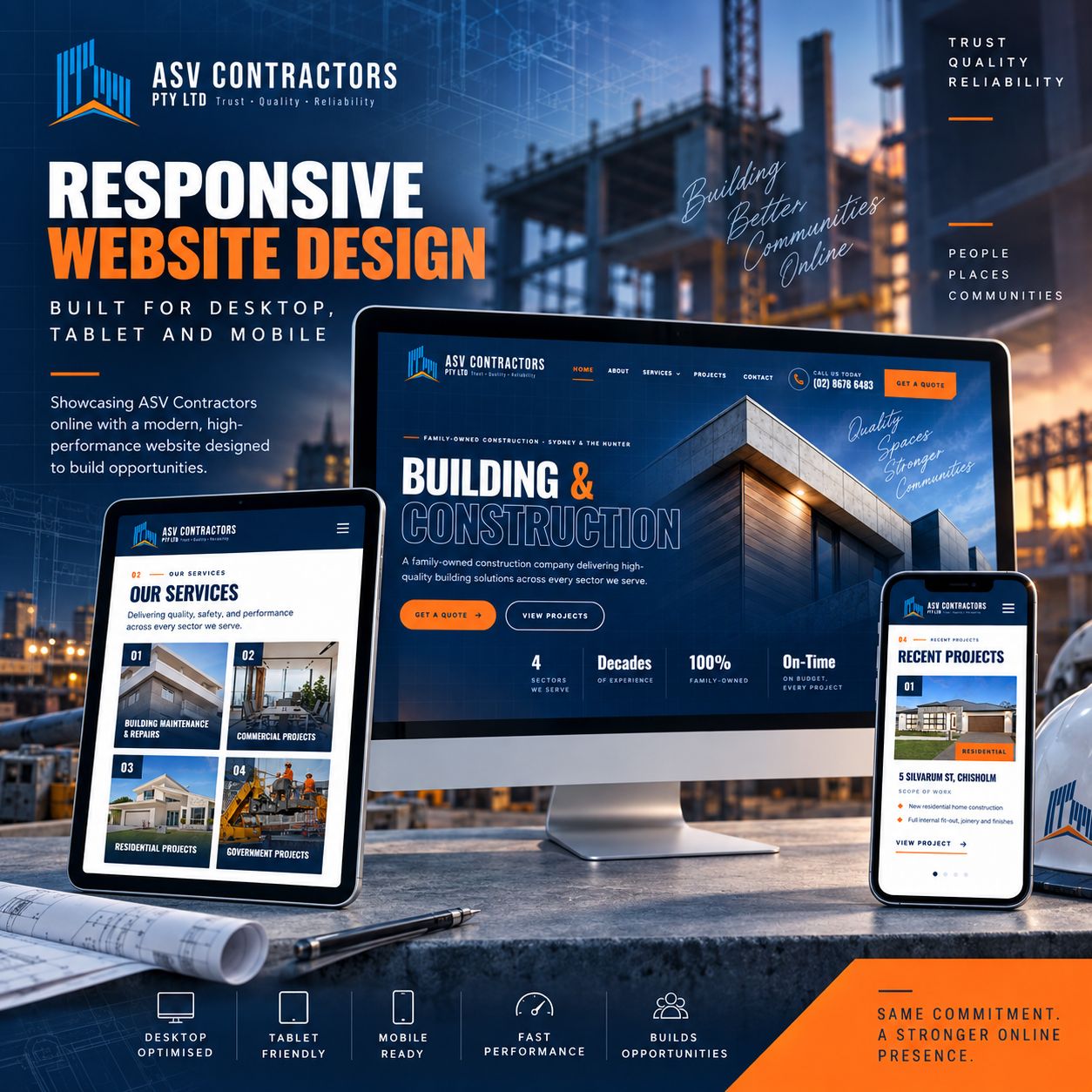ASV Contractors website on mobile