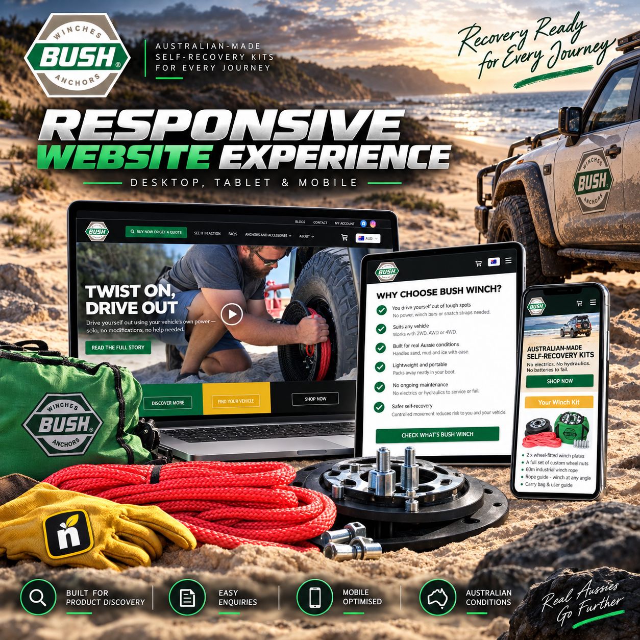Bush Winch custom eCommerce website designed and developed by Nifty Websites Australia