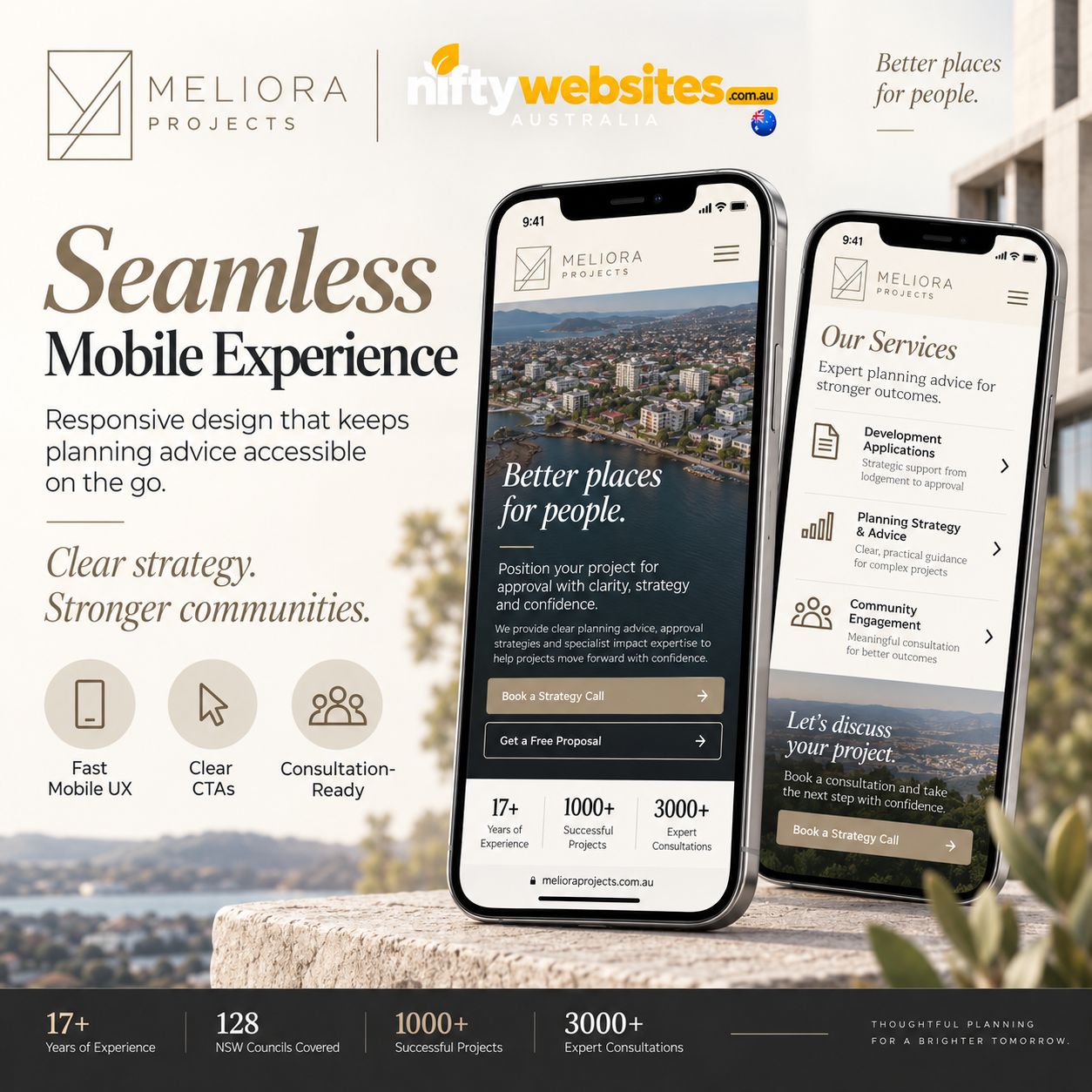 Meliora Projects website on mobile