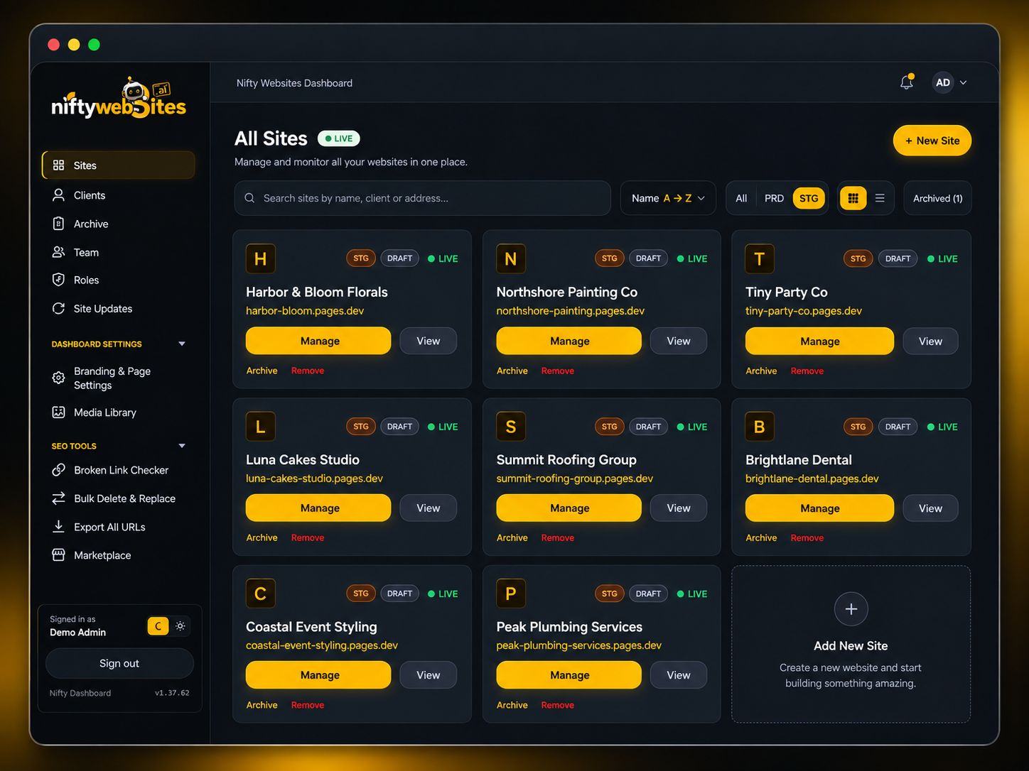 Dashboard — All Pages (Dark mode)