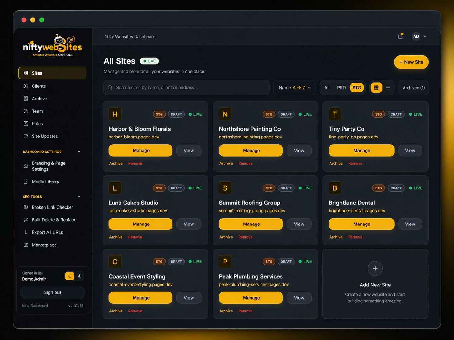 Multi-site management — one login