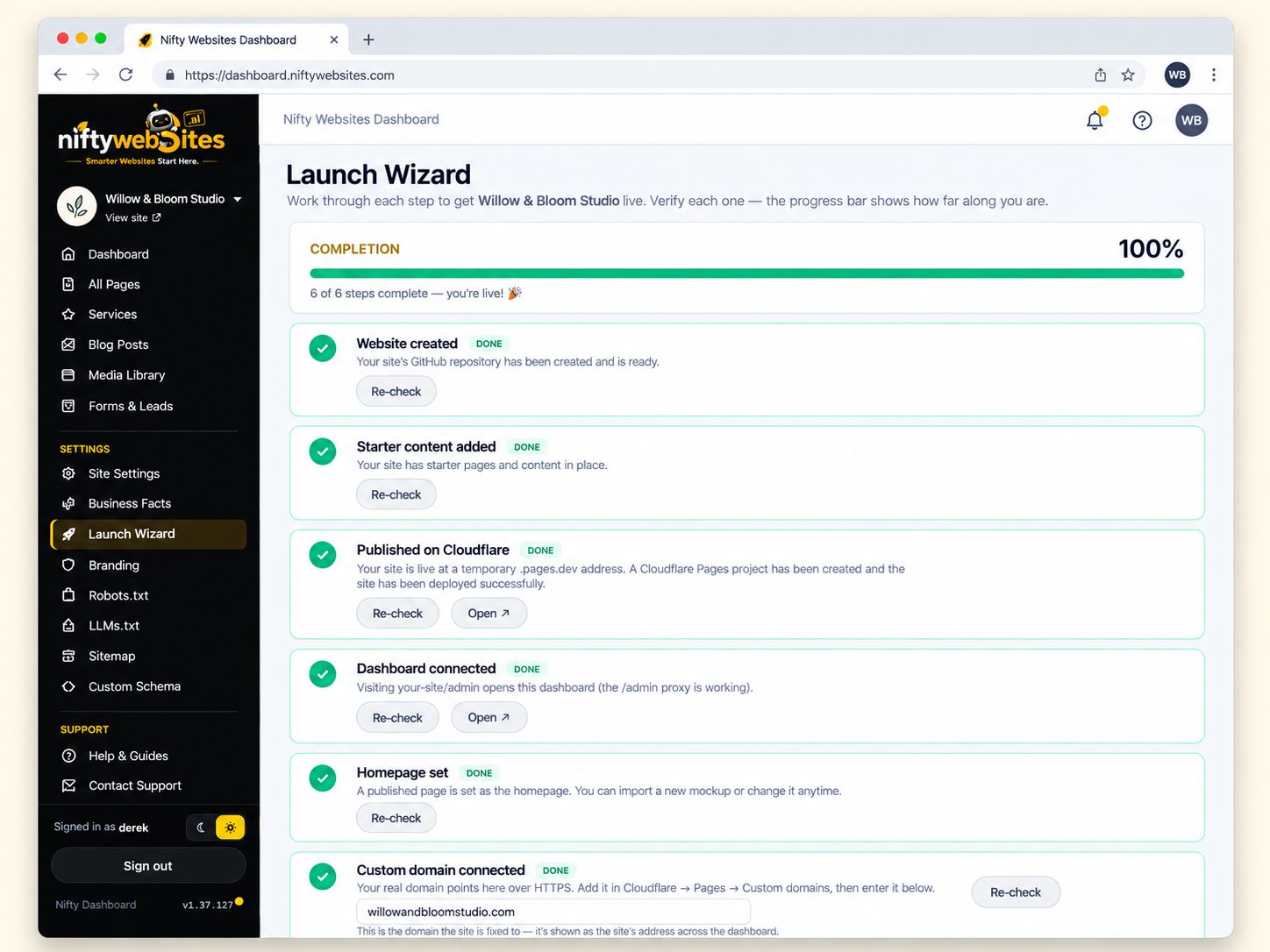 Nifty Launch Wizard go-live checklist