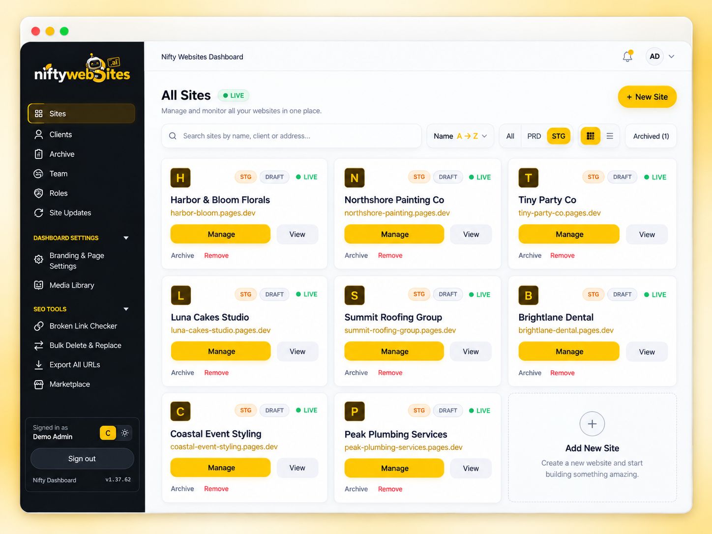 Dashboard — All Pages (Light mode)