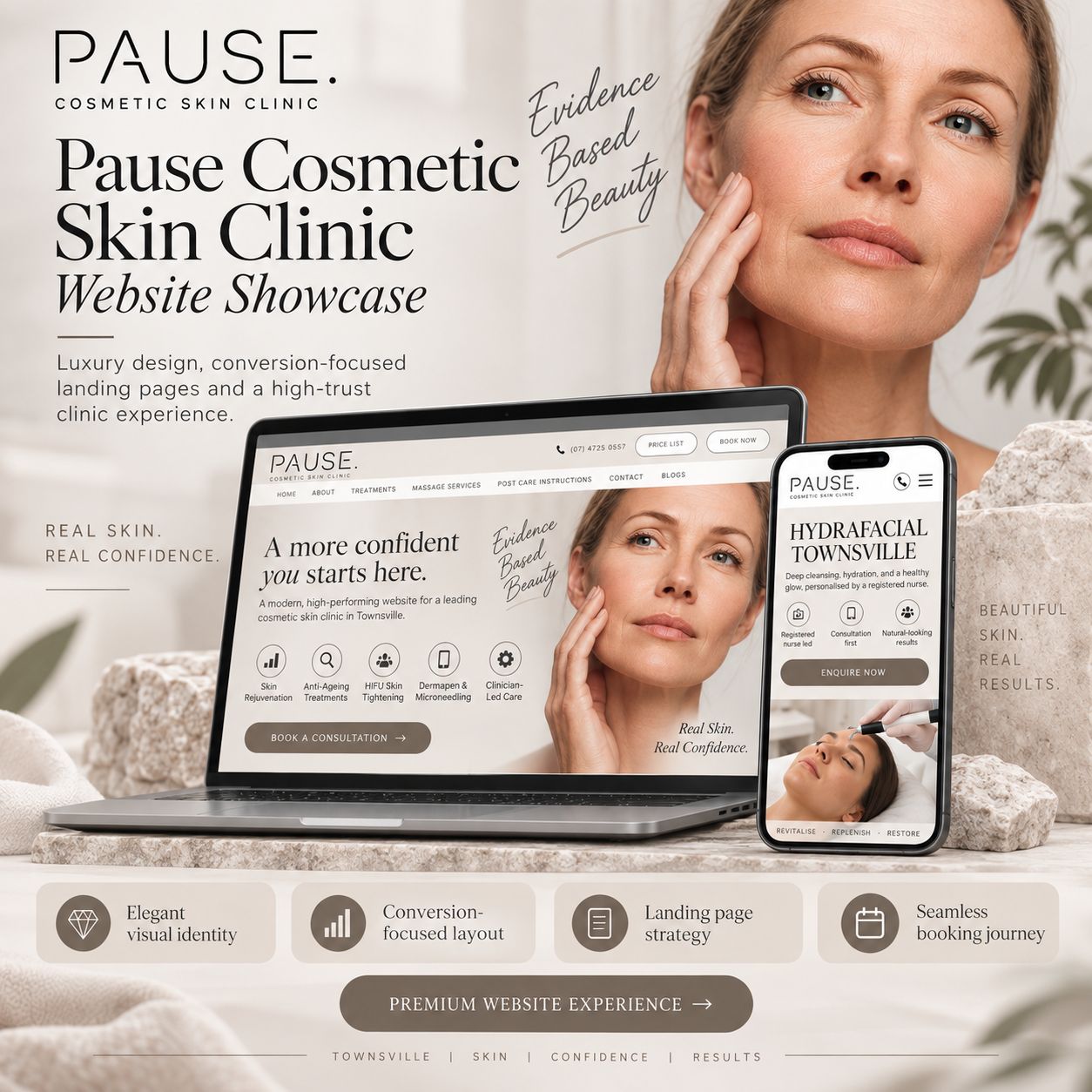 Pause Cosmetic Skin Clinic website designed by Nifty Websites Australia