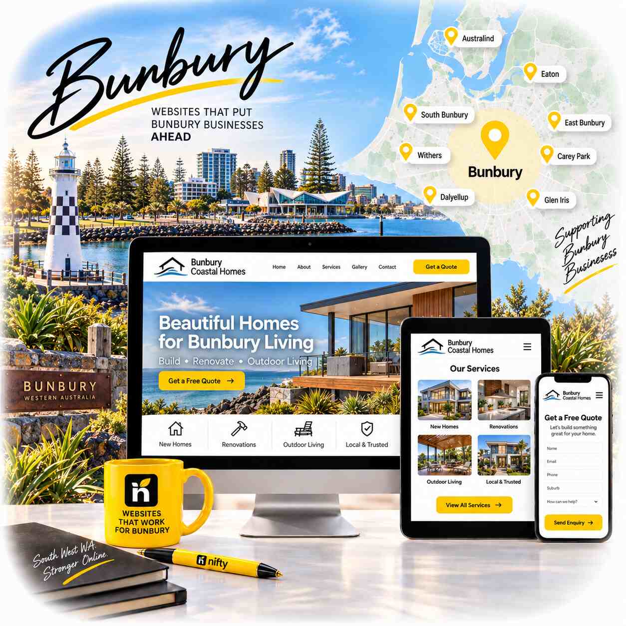 Web design services for Bunbury businesses by Nifty Websites Australia