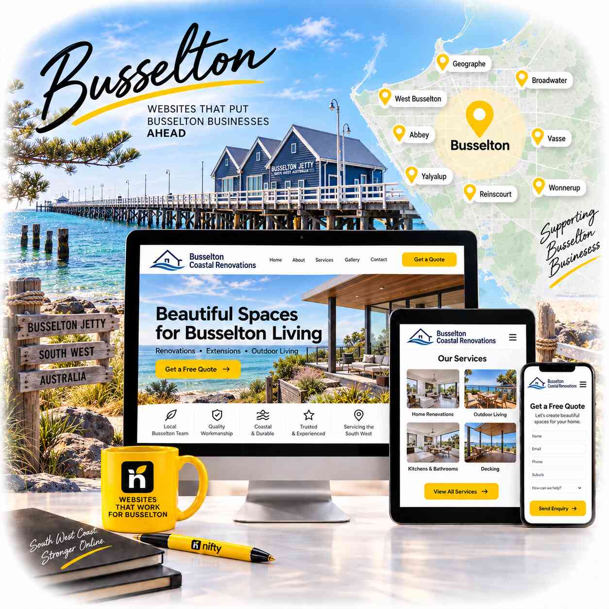 Web design services for Busselton businesses by Nifty Websites Australia