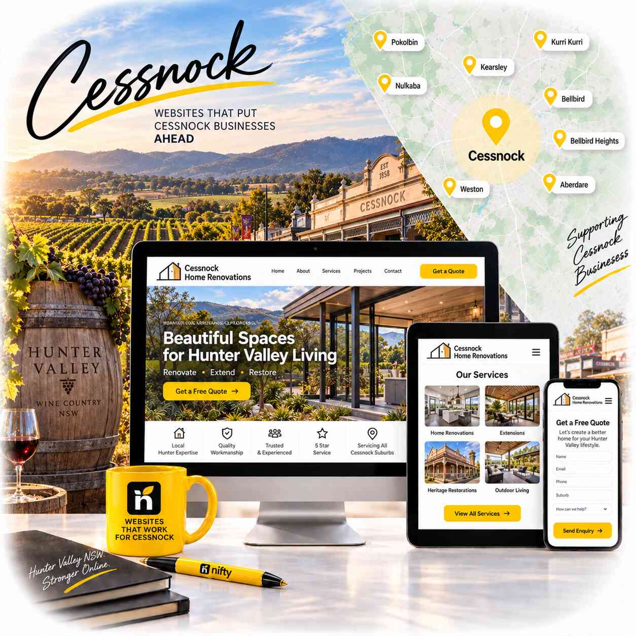 Web design services for Cessnock businesses by Nifty Websites Australia