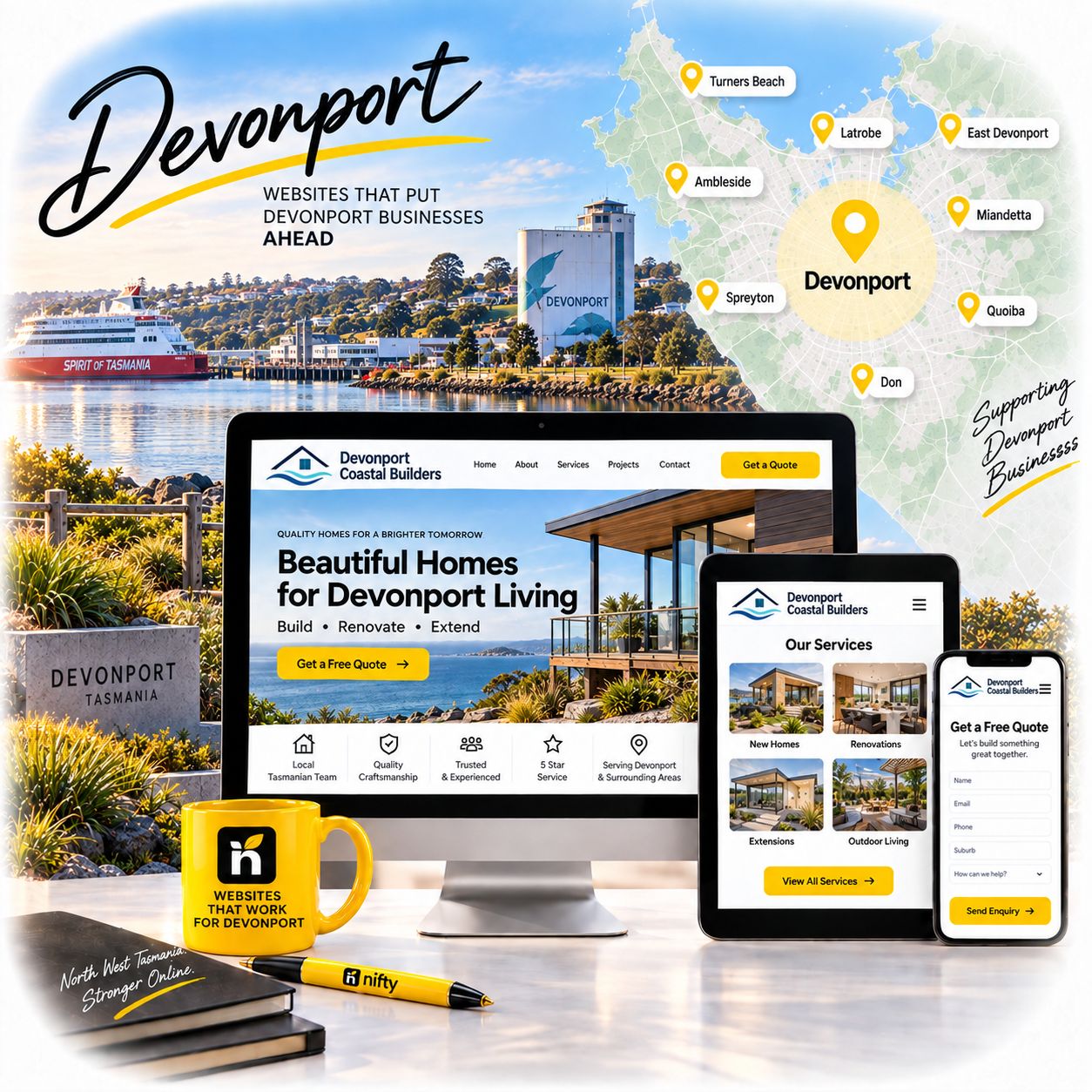 Hero visual for the Devonport web design service
