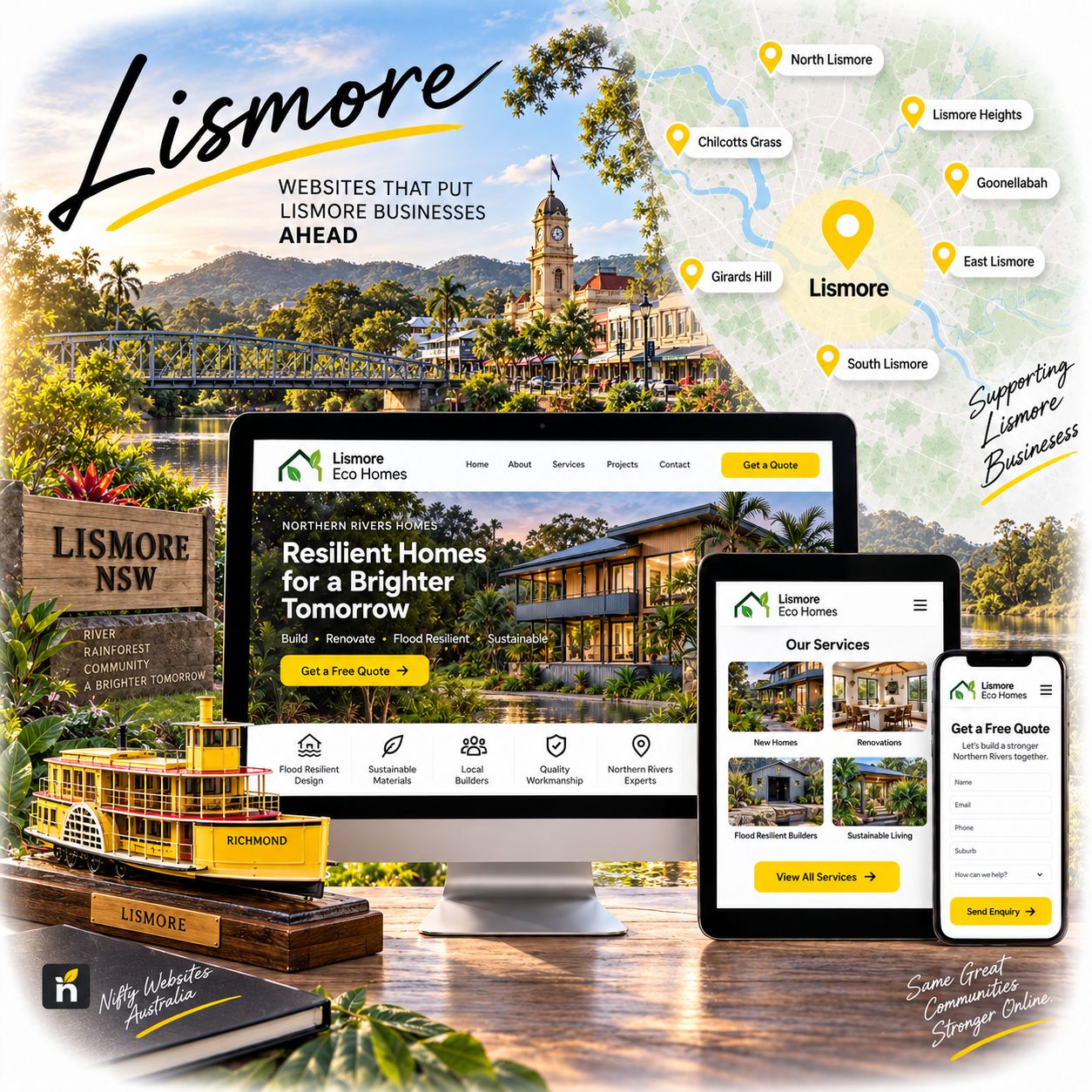 Hero visual for the Lismore web design service