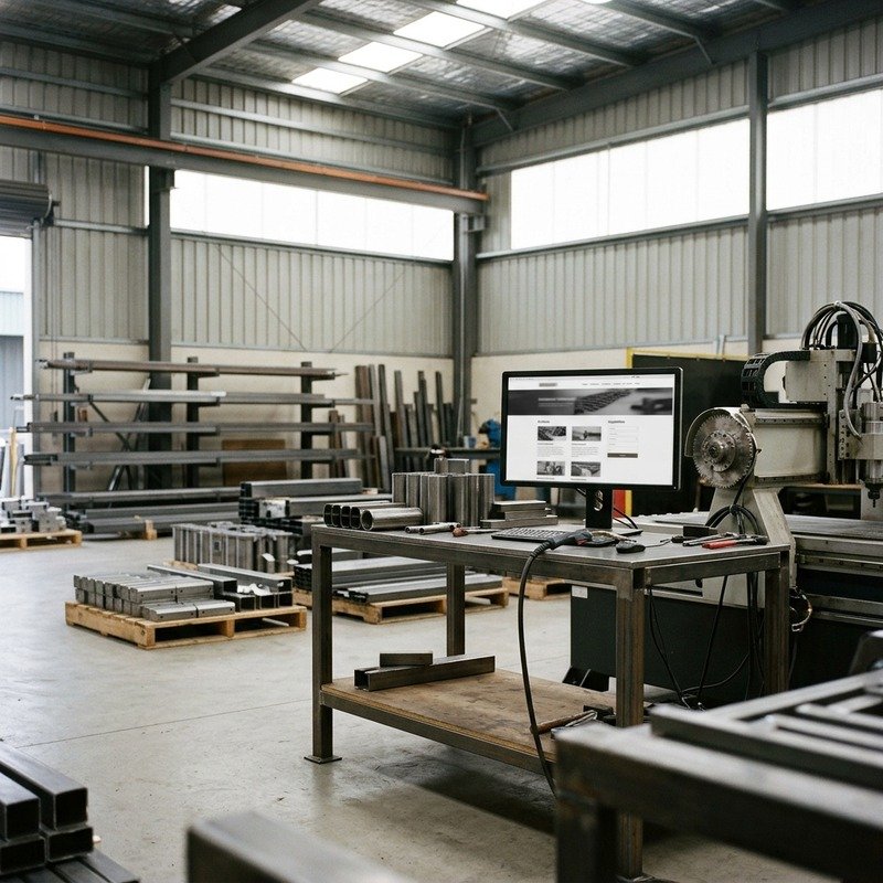 Manufacturing team viewing their capability website on a factory floor