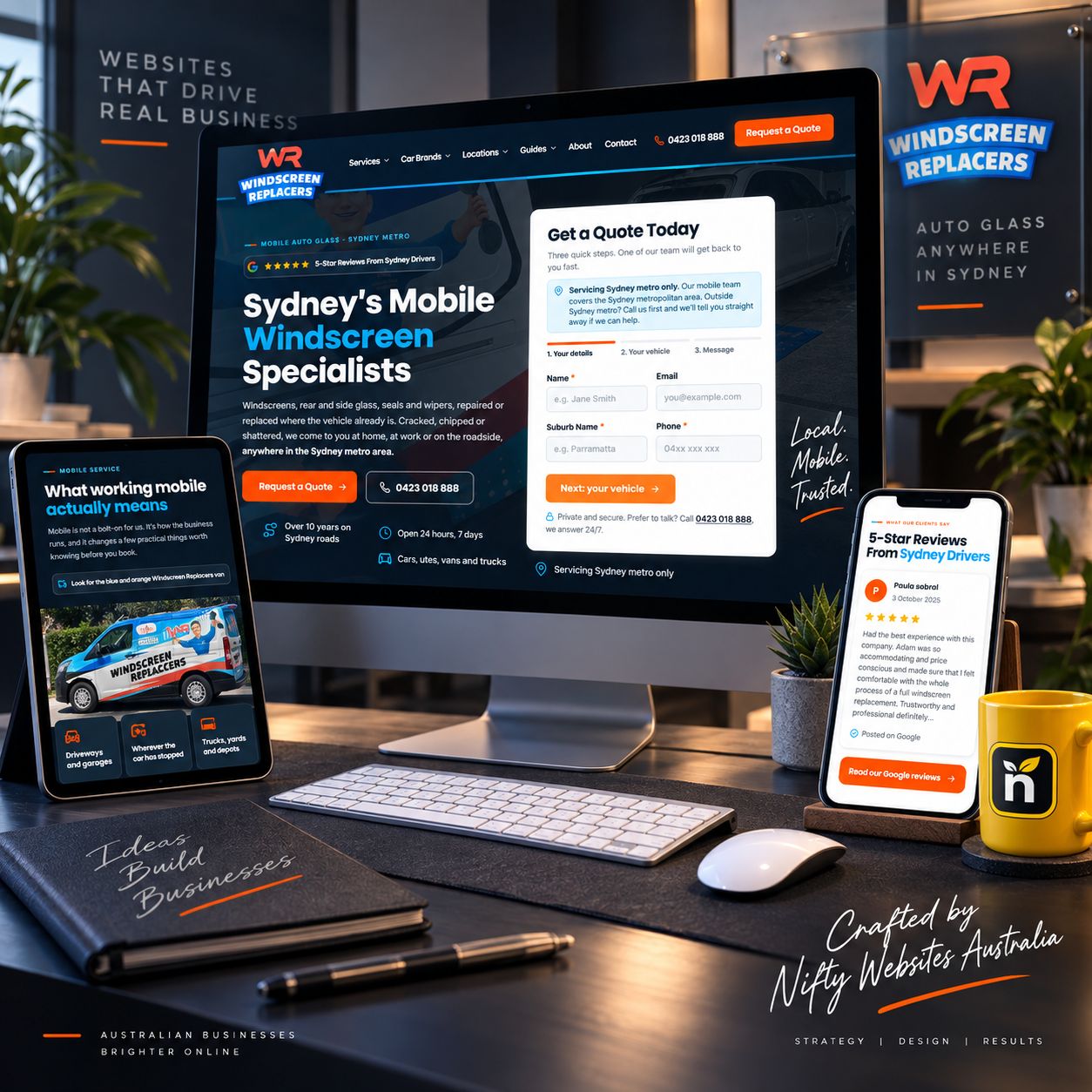 Windscreen Replacers website designed by Nifty Websites Australia