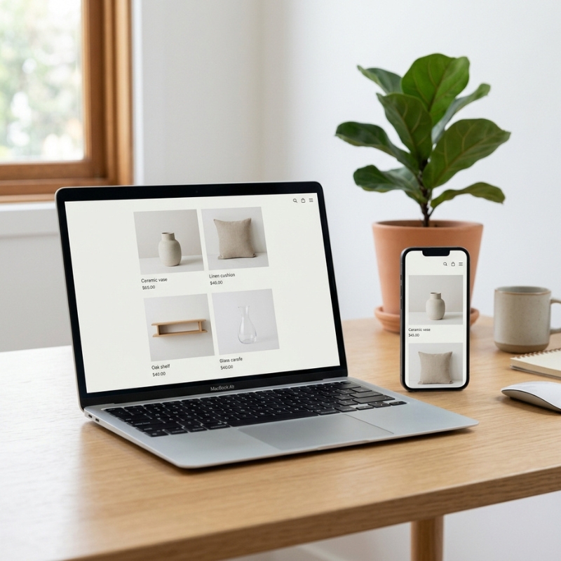 WooCommerce online store shown on a laptop and phone