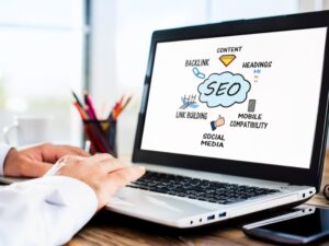 SEO strategies like content, link building, and social media for effective tradesmen website design.