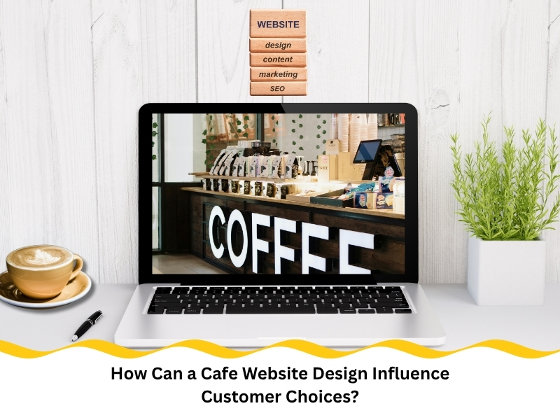 Cafe website design on laptop screen showing modern coffee shop interface and user-friendly online experience.