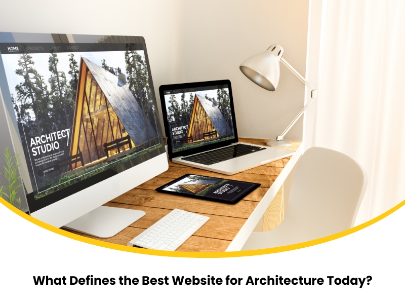 Best website for architecture displayed on computer, laptop, and tablet at a minimalist office desk