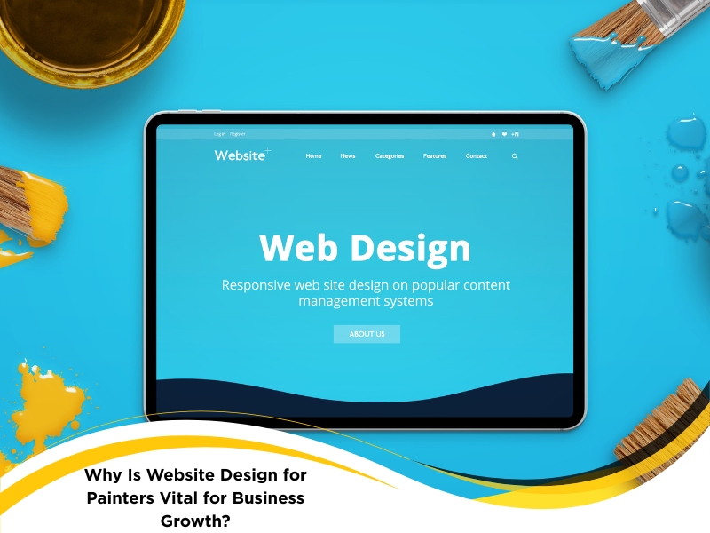 Tablet showing web design concept for website design for painters