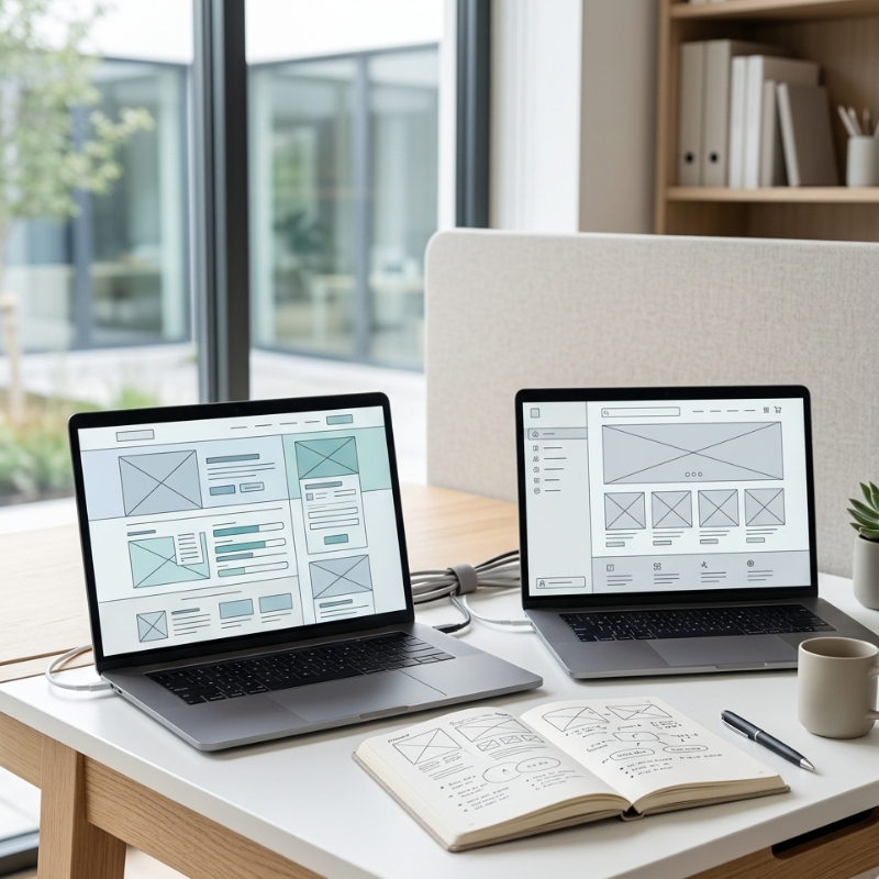 Custom and template website comparison on laptop screens for Aussie SMEs in 2026