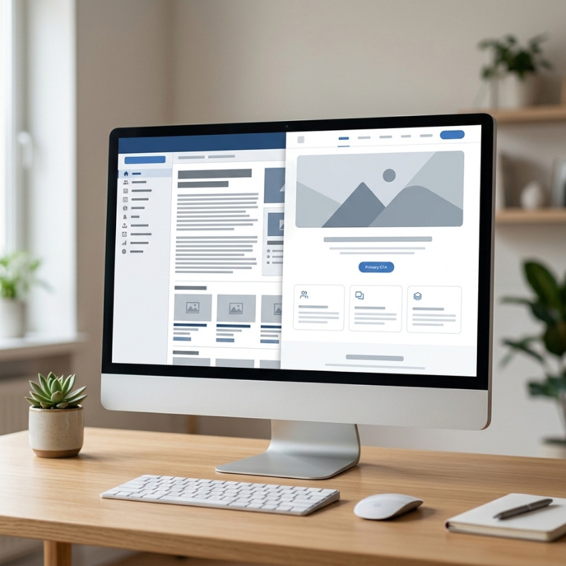Modern website design showing an outdated interface being refreshed